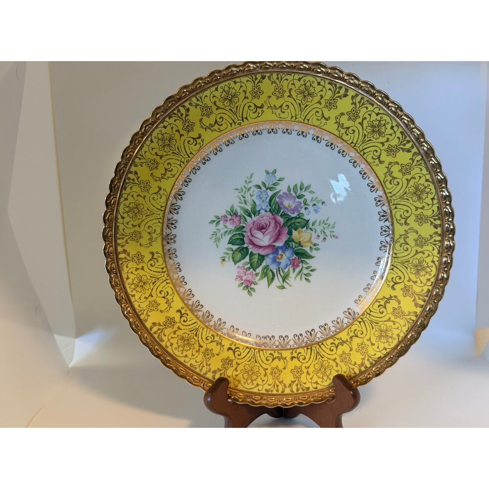 Capri China Decorative Plate 10-inch Floral Vintage Yellow White